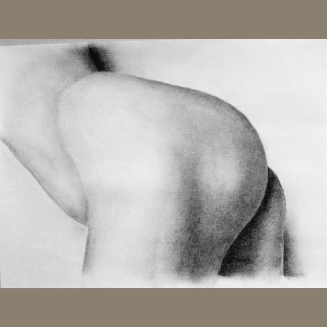 Zeichnung "Akt, Weiblich, #2" / 1994 / Kohle auf Papier / Holzrahmen weiß, 50b x40h cm / RW593 / EUR 290,00